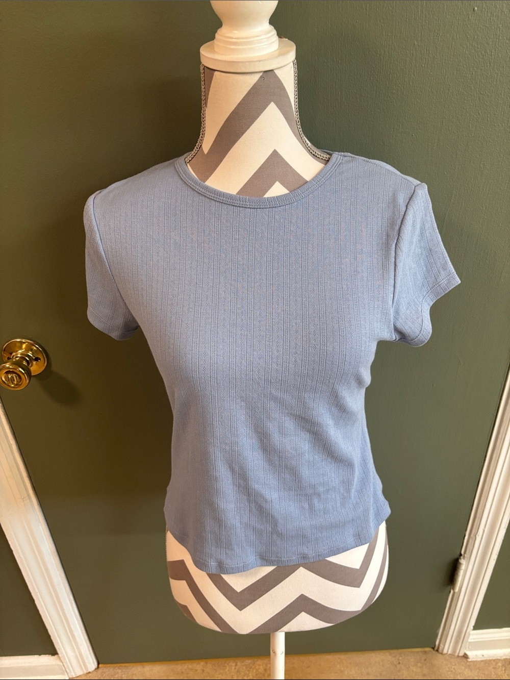Everyday Ribbed Crewneck Tee in Light Blue